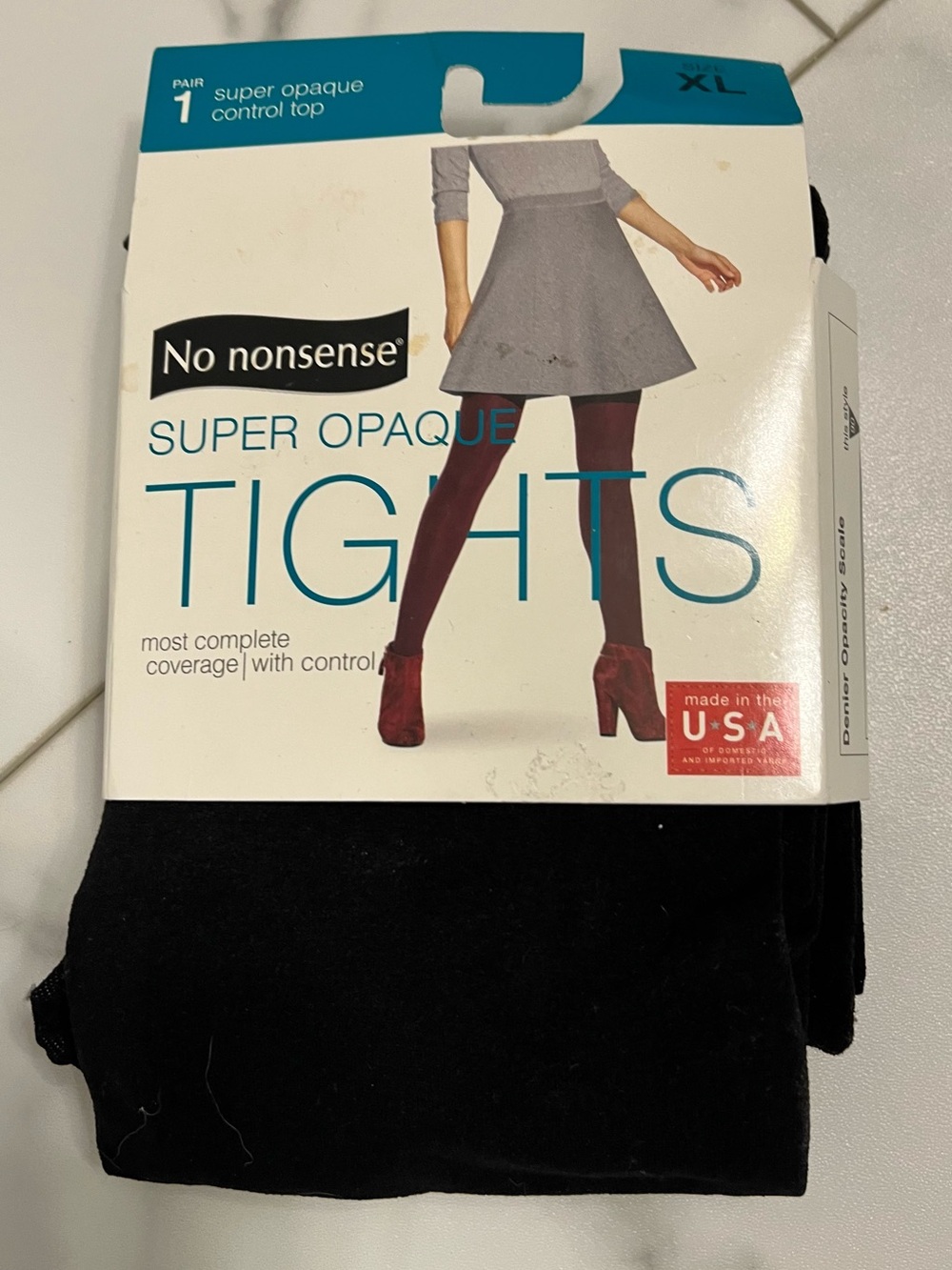 Hanes Super Opaque Control Top Tights - Black- size xl
